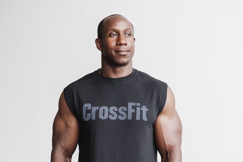 Black Men's Nobull Crossfit sleeveless T-Shirts | MLJORP-573